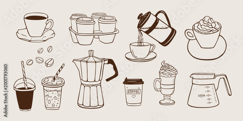 Coffee Doodle Set Hand Drawn Cafe Elements