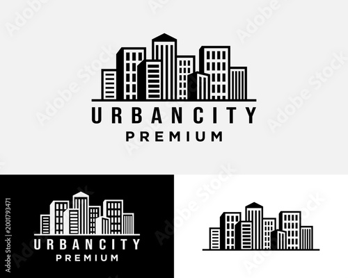 Urban City Premium Skyline Logo Design — Minimal Black And White City Building Emblem For Real Estate