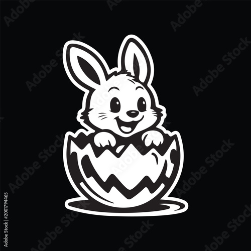 Cute cartoon bunny rabbit popping out of an easter egg