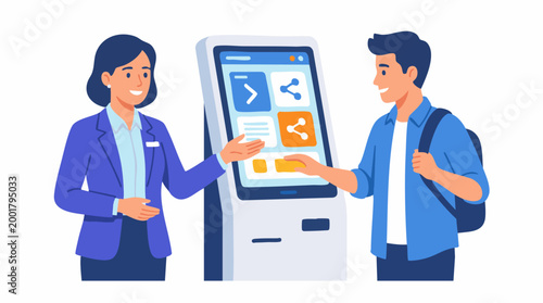 Person making secure payment transaction at an outdoor terminal with assistance