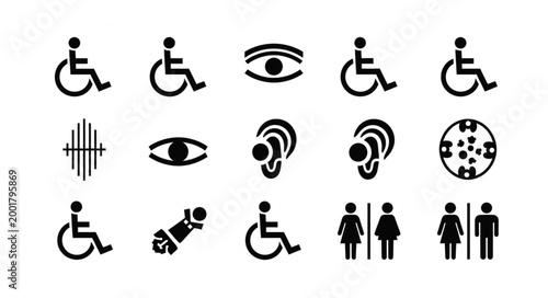 Collection of accessibility symbols and icons for disabled people.