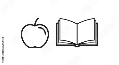 Apple and Open Book Icons Representing Knowledge, Learning, and Healthy Choices