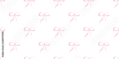 Coquette pink bows seamless surface pattern design. Whimsical girly print. Elegant texture hand paint background for romantic textile, Valentine's wrapping paper, home decor, tablecloth, bed linen
