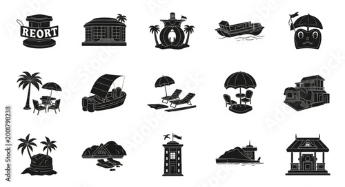 Collection of Vintage Resort and Travel Icons.