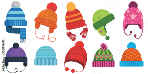 Bild auf Leinwand Winter Cozy Beanie Hat Vector Illustration with Fluffy Pom Pom, Warm Cold Weathe
