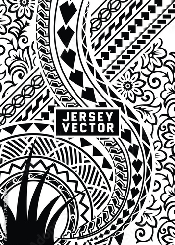 Polynesian Tribal Pattern Jersey Vector Template, Floral and Tribal Fusion Vector Background.