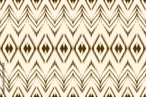 Thai Flowers Brown Modern Tribal Green Seamless Pattern