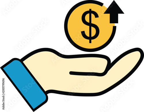 Hand Holding Coin With Upward Arrow Representing Business Growth, Investment, Profit and Financial Success