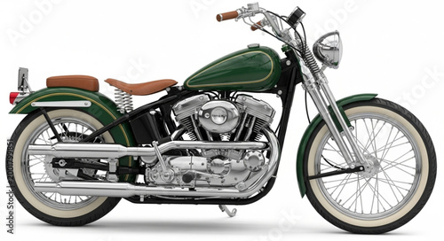 Classic Green Chopper Motorcycle with Chrome Details.