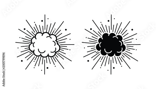 Stylized cloud explosion with radiating lines a dynamic vector illustration representing impact power or a sudden burst of energy