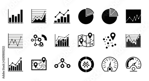Collection of business and data analysis icons and charts.