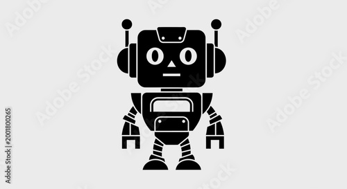 UnCute robot character illustration, retro cartoon robot design, futuristic technology mascot, minimal black-and-white AI icontitled