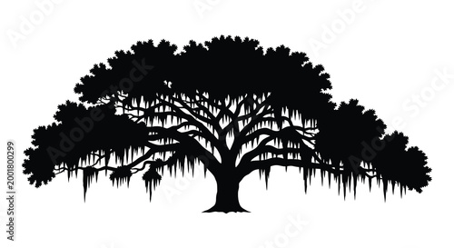 tree silhouette with intricate branches and leaves on white background