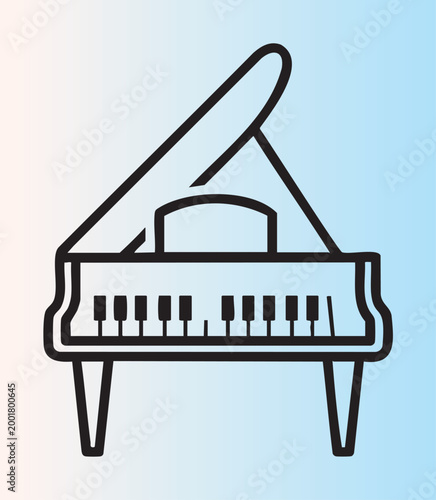 Simple minimalist grand piano illustration with black and white keys isolated