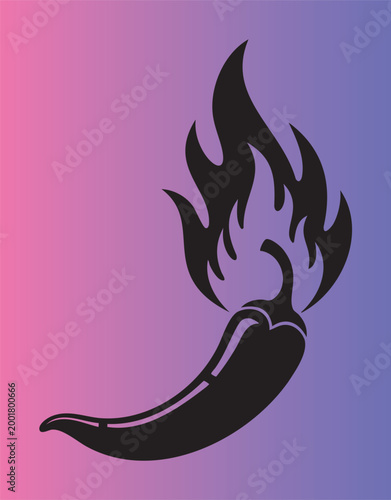 Stylized graphic illustration of chili pepper with flame design on gradient