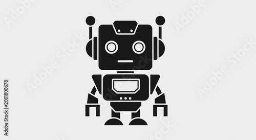 UntitledCute robot character illustration, retro cartoon robot design, futuristic technology mascot, minimal black-and-white AI icon