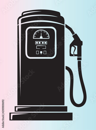 Vintage fuel pump illustration with gauge and hose ready for refueling vehicles