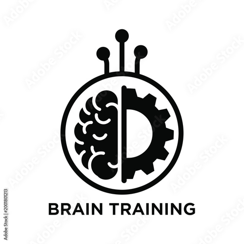 brain training logo with half brain and half gear design on white background high quality professional detailed modern elegant stylish