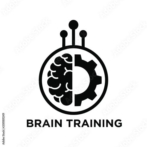 brain training logo with gear and brain silhouette on white background high quality professional detailed modern elegant stylish clean crisp