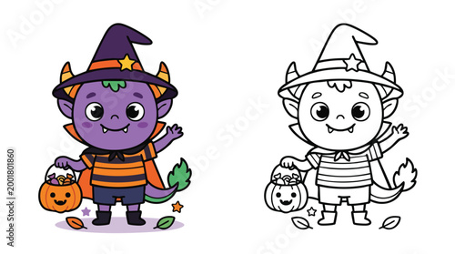 Halloween Cute Monster Coloring Page for Kids Arts and Crafts Fun