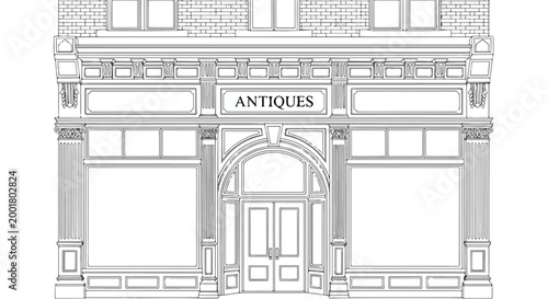 Antique Store Front Facade Vector Illustration Architectural Sketch