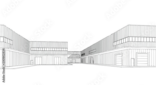Industrial Warehouse Factory Building Architectural Vector Illustration