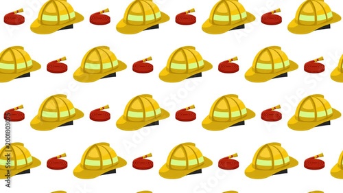 Fireman Helmet and Rescue Hose Seamless Pattern Background, firefighting and emergency safety concept