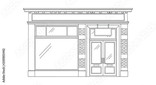 Vintage Storefront Building Facade Vector Line Art Illustration