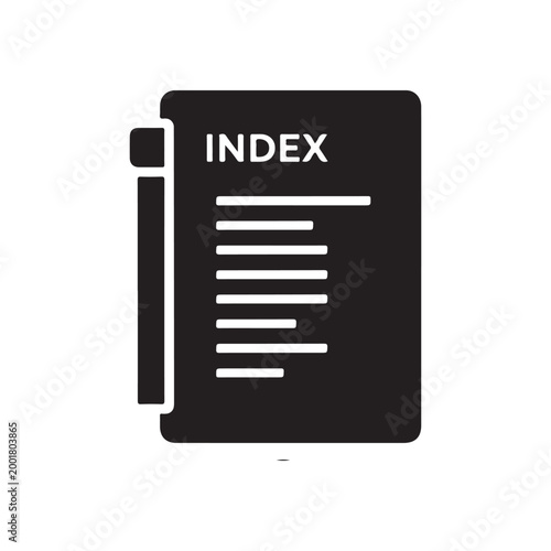Black index icon vector illustration of a document or directory with text lines isolated on white background