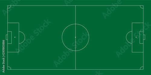 Football fields top view. Soccer grass fields with chalk lines. Green grass field background. Vector Football - Soccer Field. Scheme and marking of the football field, soccer field.