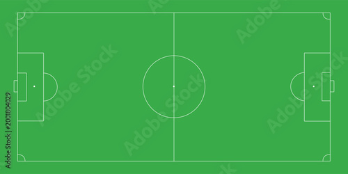 Football fields top view. Soccer grass fields with chalk lines. Green grass field background. Vector Football - Soccer Field. Scheme and marking of the football field, soccer field.