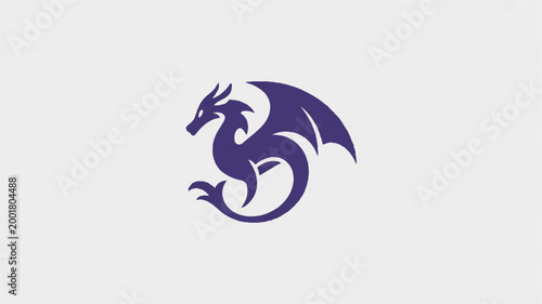 Purple dragon logo on light gray background