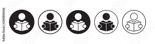 People reading book in circle set, person reading open book icon in circle, vector illustration reading time icon.