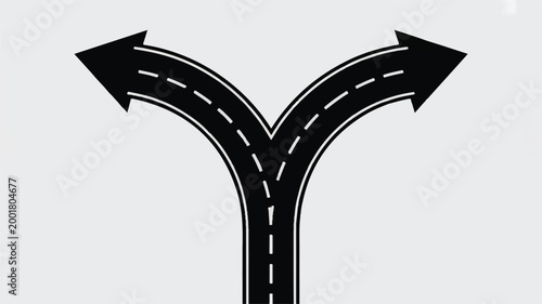 Road diverging into two paths with arrows  symbol of choice and decision making