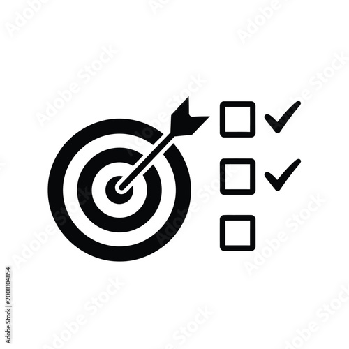 target with arrow and checklist icon in black and white high quality professional detailed modern elegant stylish clean crisp vibrant