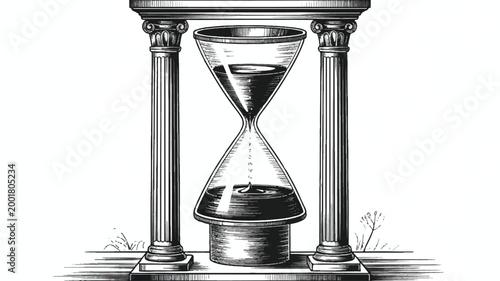 Vintage hourglass on decorative stand with columns illustration