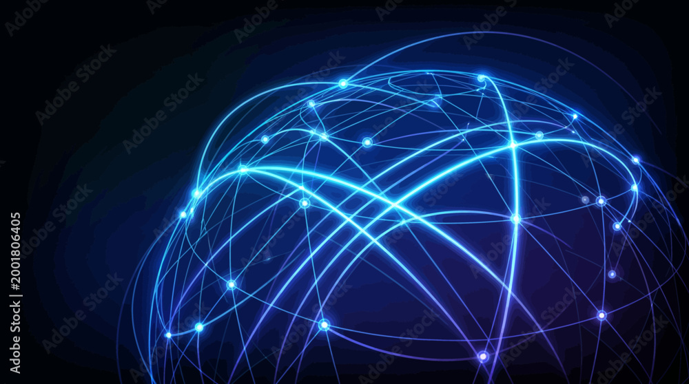 Naklejka premium Angular dark blue lines and dots form a glowing network pattern.