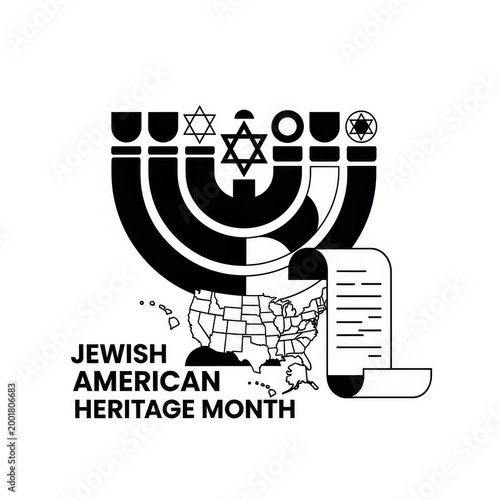 Jewish American Heritage Month menorah with USA map and scroll icon