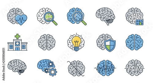 Brain illustrations with various symbols.