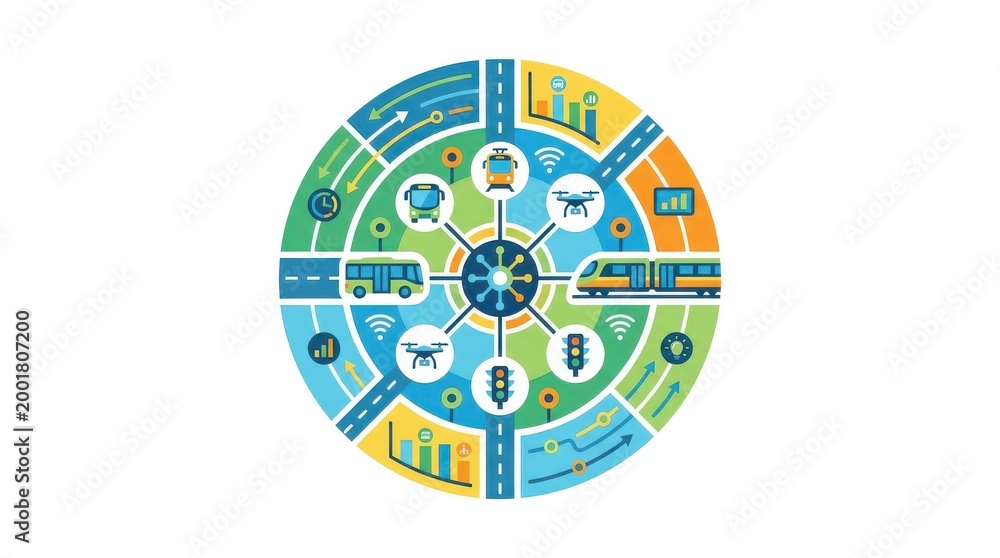 Naklejka premium Smart City Dashboard Concept: Mobility platform coordinating transit in smart infrastructure 
