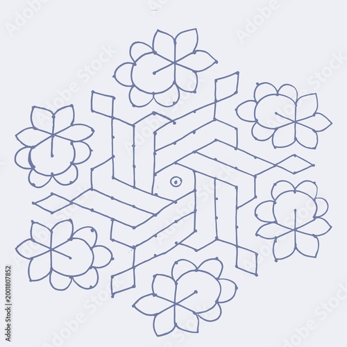 Editable hand drawing of traditional rangoli design element illustrations.