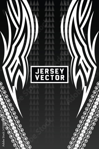 E sports Jersey Design Template with Tribal Ornament, Abstract Tribal Sport Jersey Design Template.