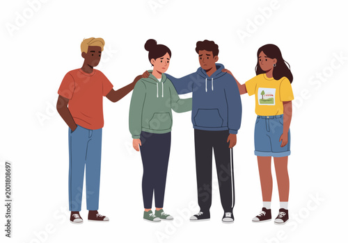 Diverse Group of Friends Supporting and Comforting Each Other During Difficult Times Vector Illustration