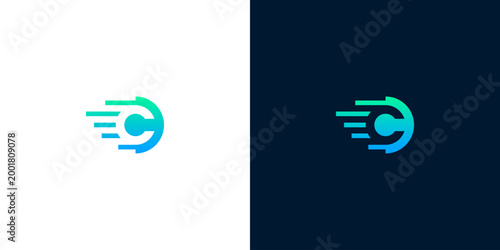 Dynamic 'C' letter logo design with modern speed lines, representing swift digital progress, technological advancement, and innovative communication solutions