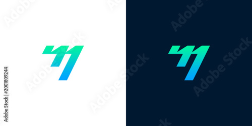 Modern abstract logo design featuring a dynamic gradient letter 'M' or stylized '7' symbol, ideal for technology, startup, or corporate branding, conveying innovation and sleek professionalism