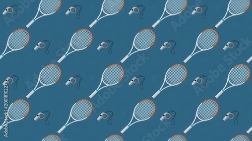 Tennis Racket and Referee Whistle Seamless Pattern Background, sports competition and fitness concept