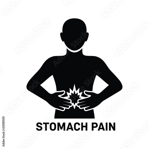 stomach pain icon with human silhouette holding abdomen against white background high quality professional detailed modern elegant stylish clean crisp