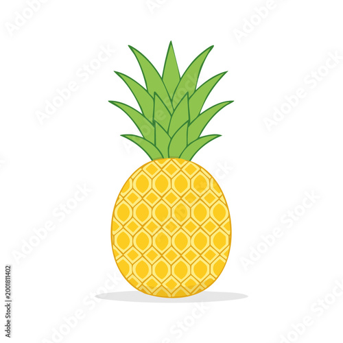Vibrant yellow pineapple with green spiky leaves isolated on white background
