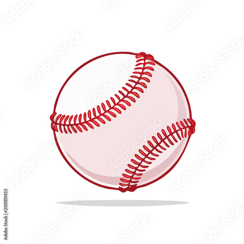 Classic Baseball Ball with Red Stitching Isolated on White Background Simple Illustration