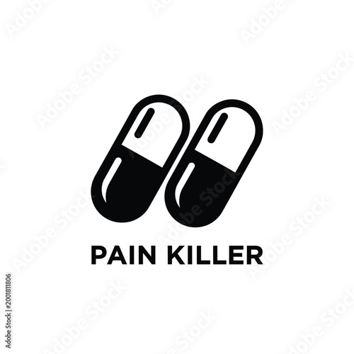 capsule pills with pain killer text black and white vector illustration high quality professional detailed modern elegant stylish clean crisp
